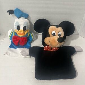 Mickey Mouse Plush Hand Puppet + Donald Duck Cloth Puppet.
